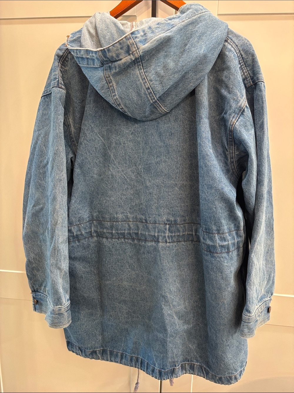 Vintage 100% Cotton Women's Hooded Denim Parka Jacket - Light Blue - Picture 8 of 9